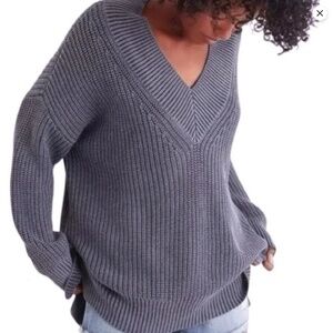 Aerie Oversized Chunky Sweater S V Neck Purple Ribbed Chunky Knit Boho Slouchy